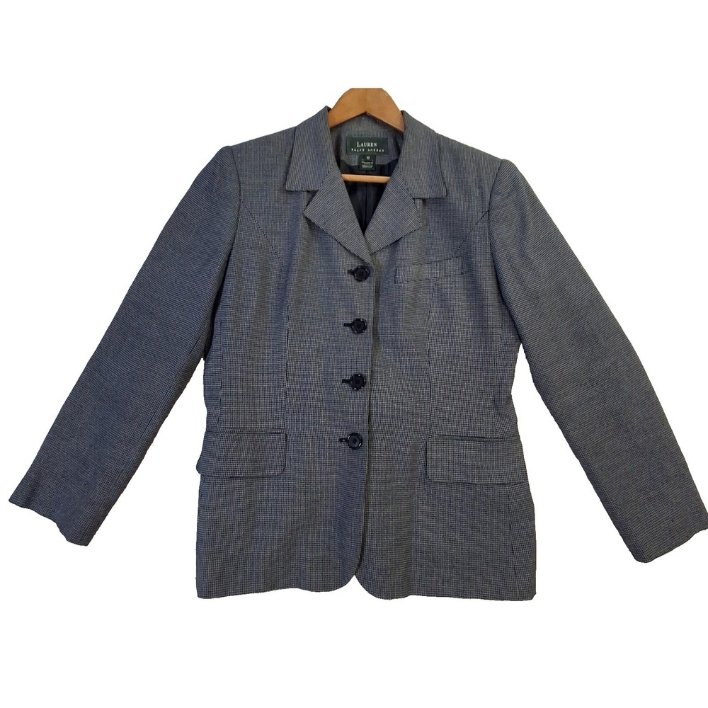 Vintage Lauren Ralph Lauren Blazer Size 10 Micro Check 4-Button Lapel Made‎ USA